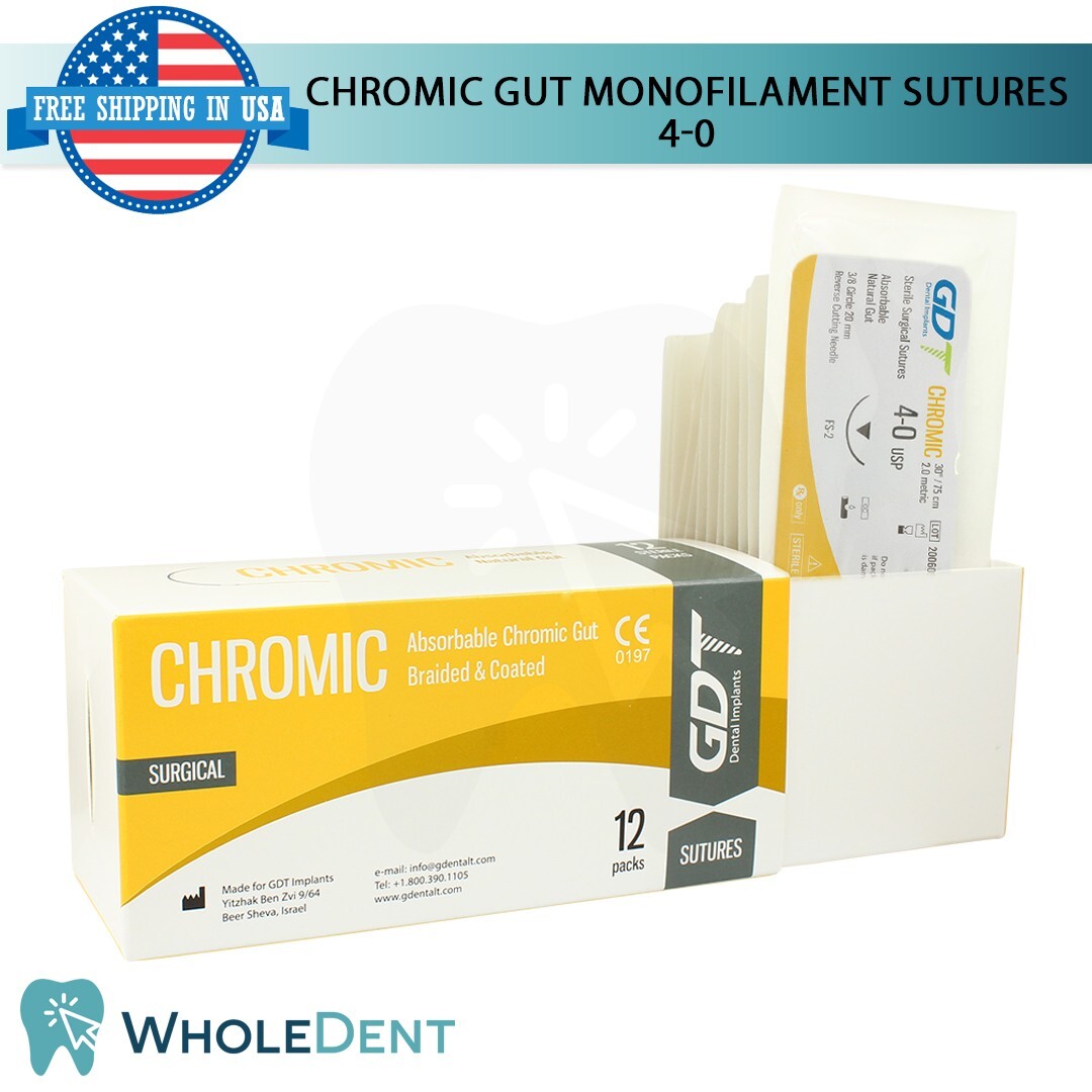 Chromic Sut ure Sewing Thread 3/8 Circle Reverse Sterile 4-0 USP 12pcs/Box 75cm