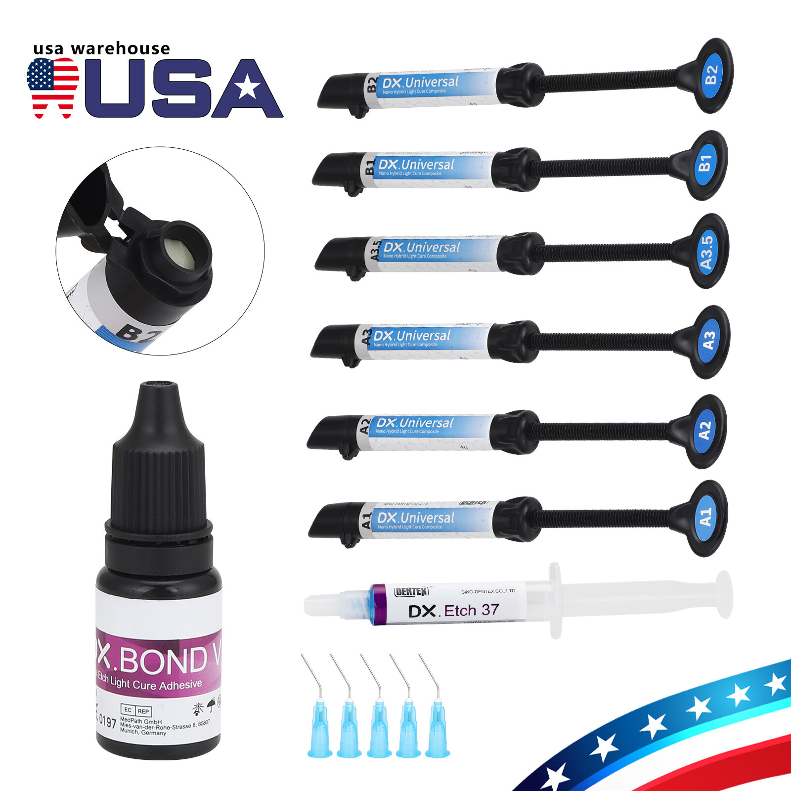 Dental Universal Light Cure Composite Kit Shade A1 A2 A3 A3.5 B1 B2