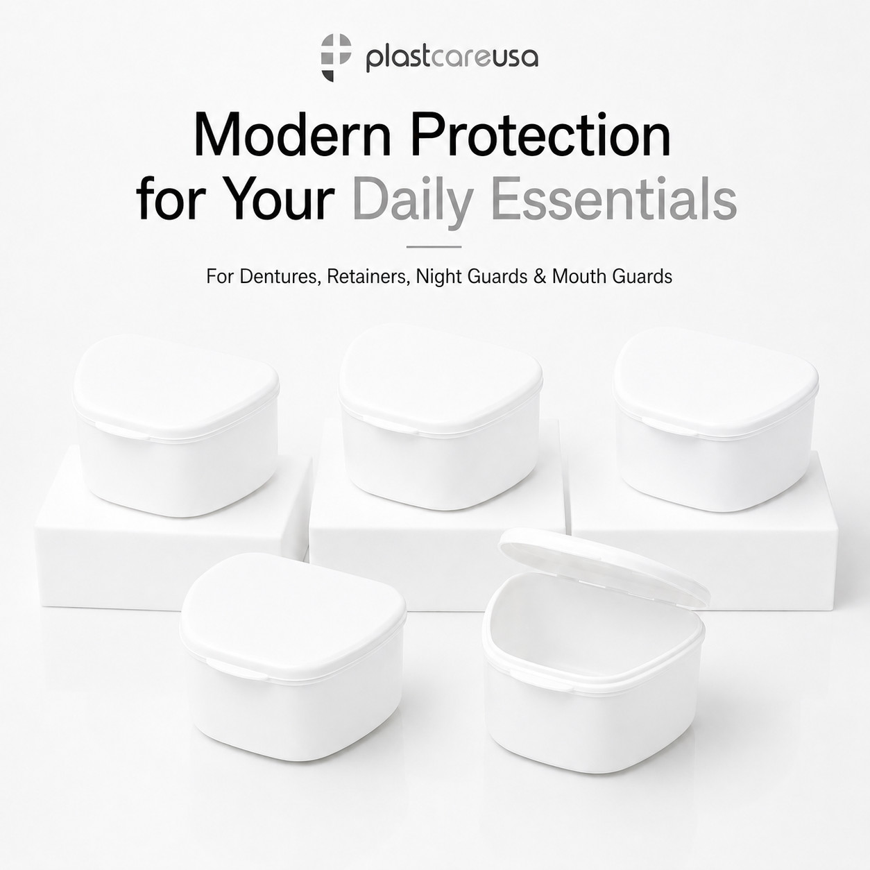 White 40 Pack Bulk Denture Case Bath Holders for Retainers Teeth Guards (Sealed)