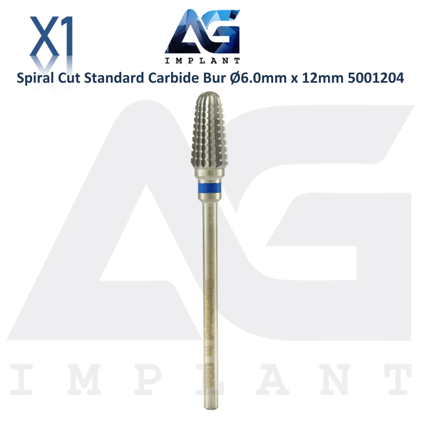 Dental Wilson Spiral Cut Standard Bur Ø6.0x12mm Straight Edge Carbide 5001204