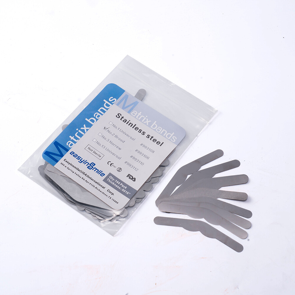 144pc Dental Matrix Bands Universal Tofflemire Stainless Steel bands 0.015 #1-#4