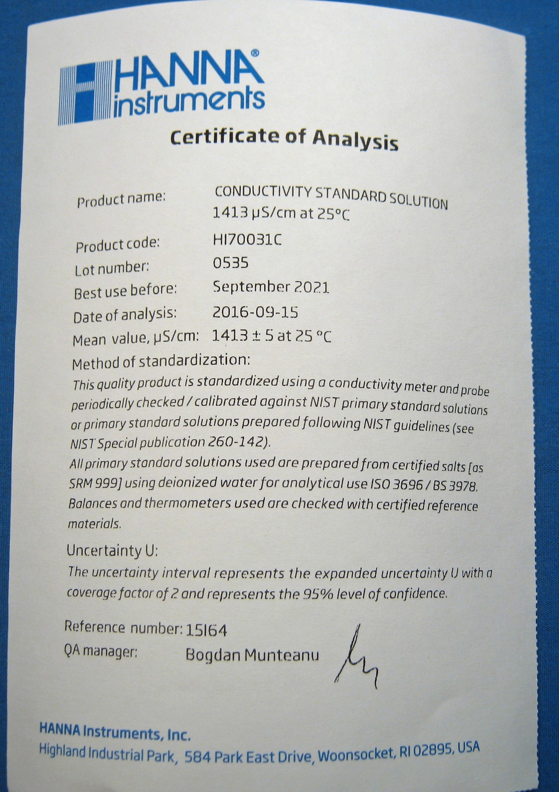 HANNA INSTRUMENTS EC LIQUID SACHETS 1413uS/cm X21 NEW OLD STOCK FREE SHIPPING
