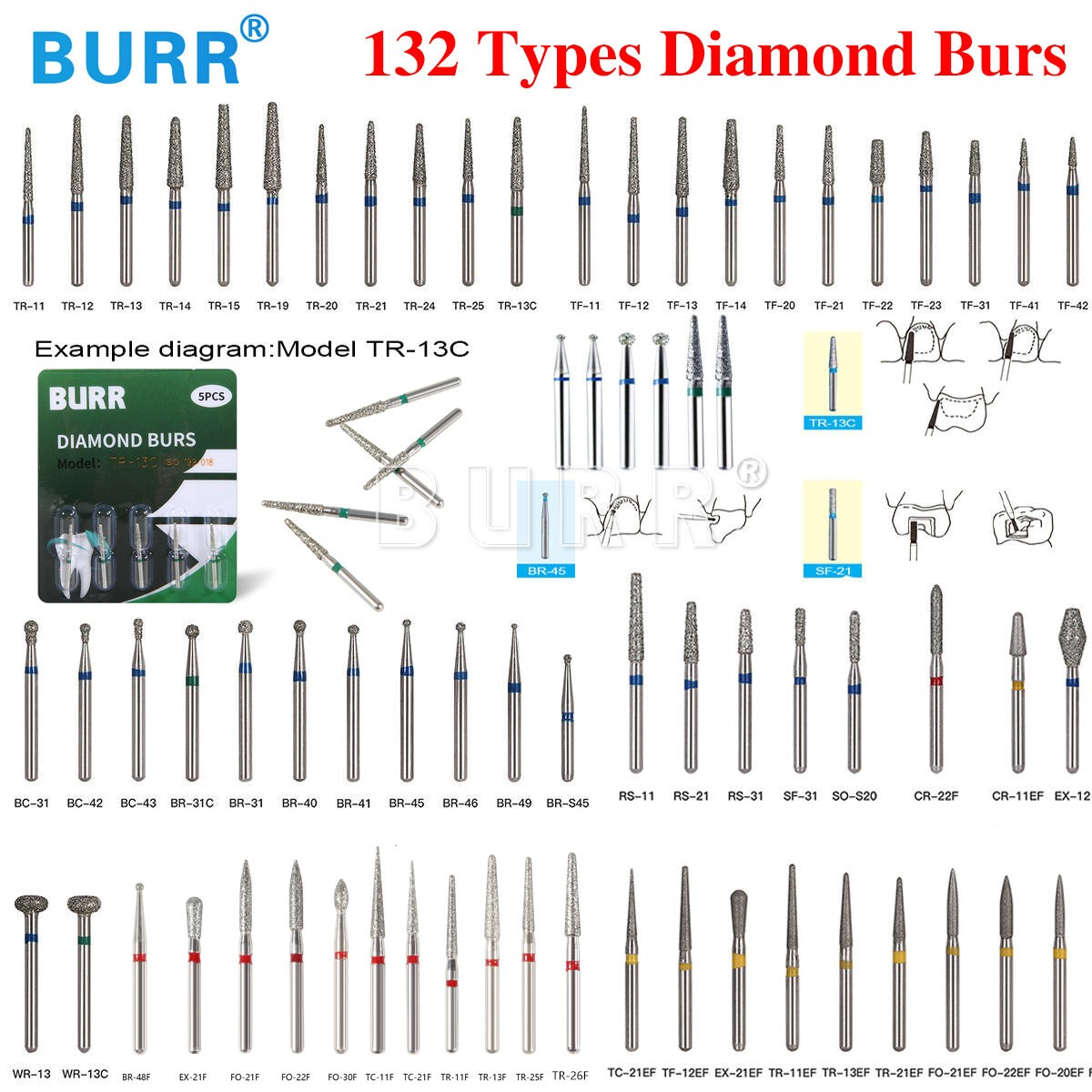 0.99 USD Dental FG Diamond Burs for High Speed Handpiece Friction Grip 5pcs/pack