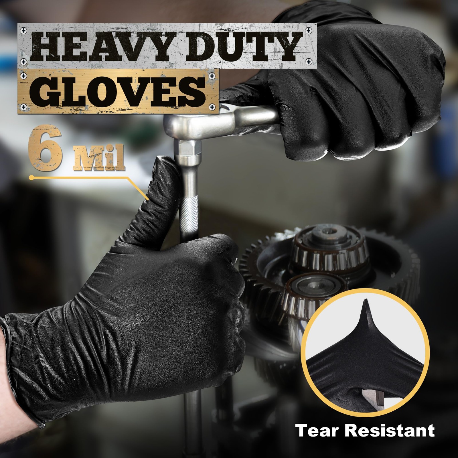 Heavy-Duty Black Disposable Nitrile Gloves, Box of 100, 6-mil, Fully Textured…