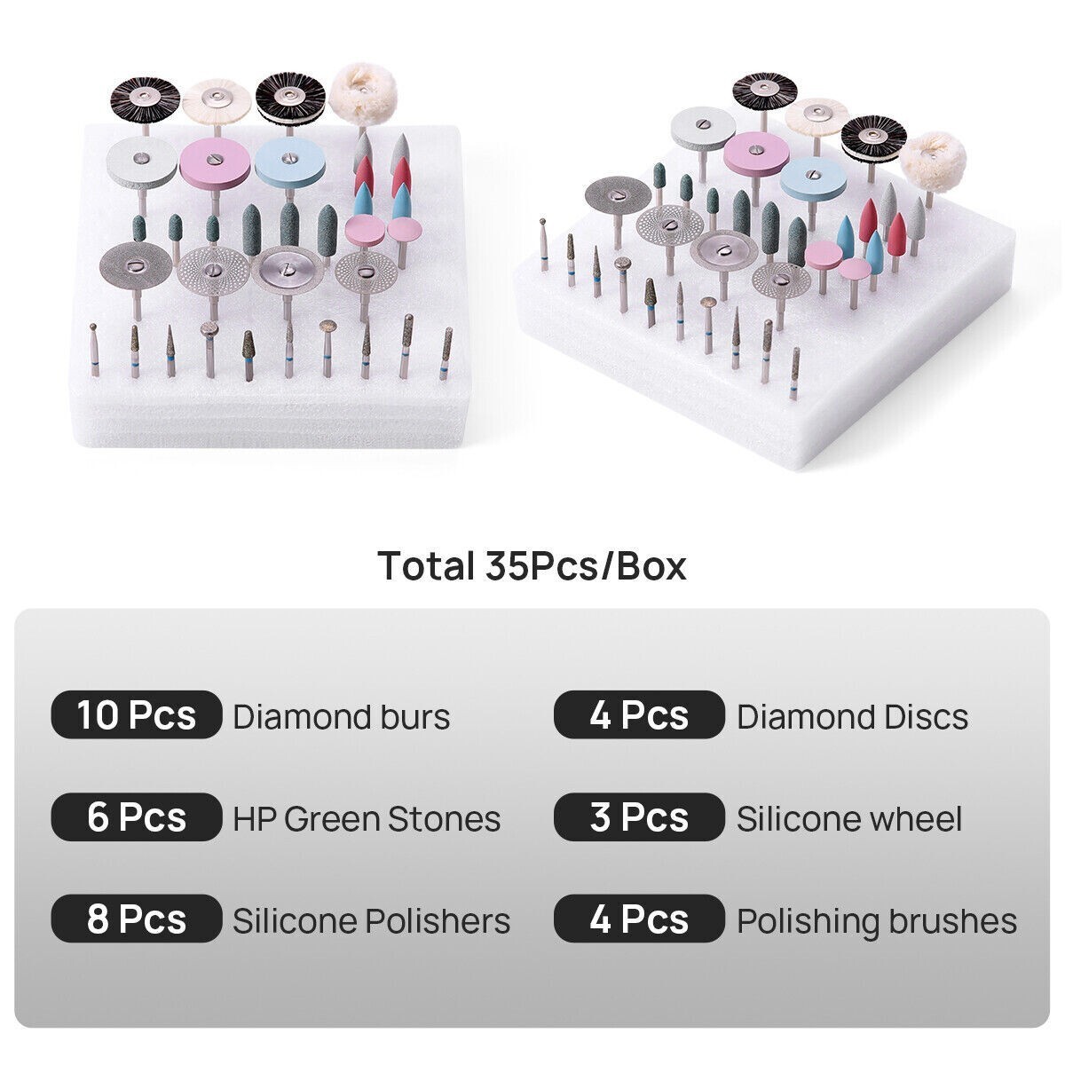 35Pcs/51Pcs Dental Polishing Kit Diamond Burs Brush Composite Ceramics Porcelain