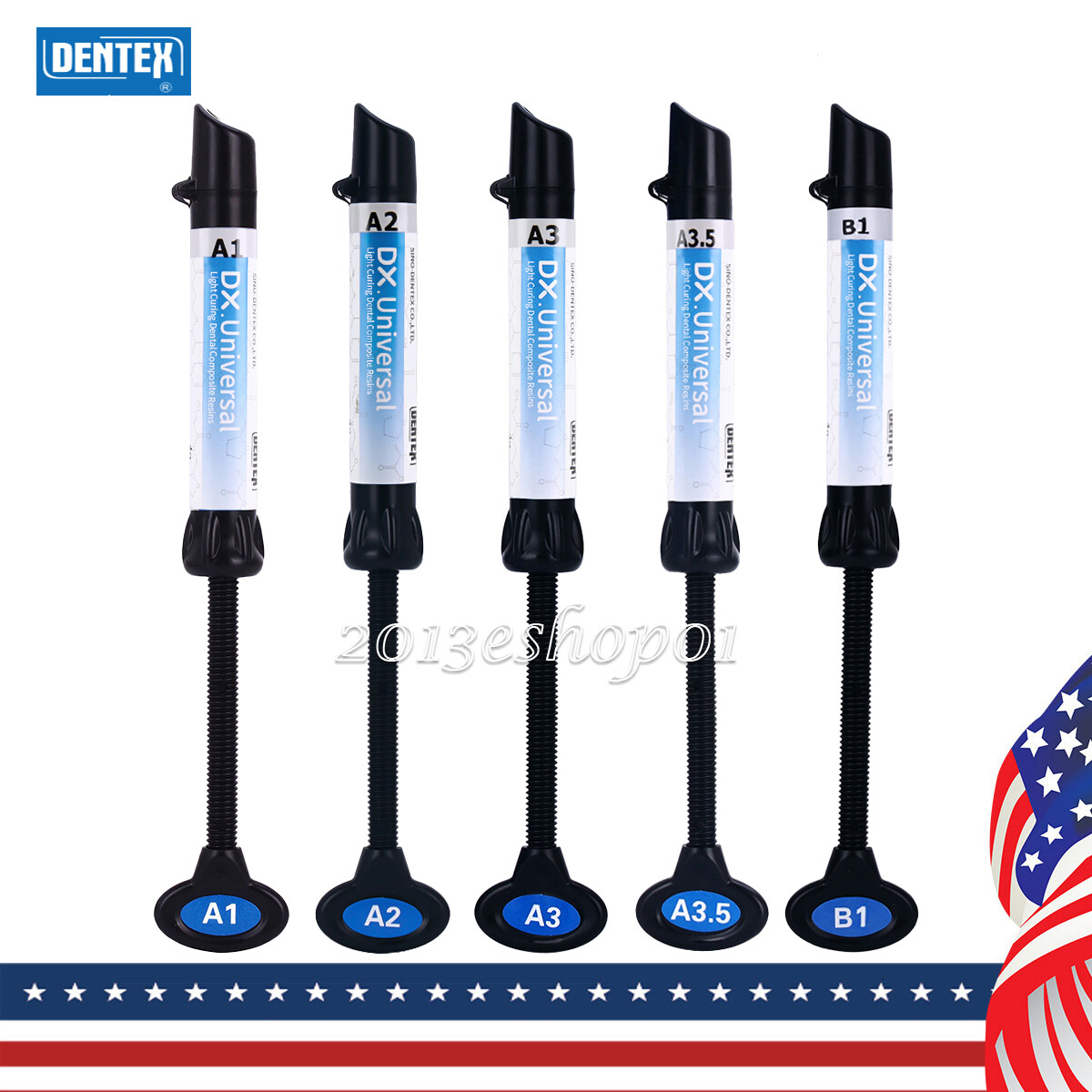 Dentex Dental Syringe Universal Curing Light Composite Resin A1-B2 Shade USA