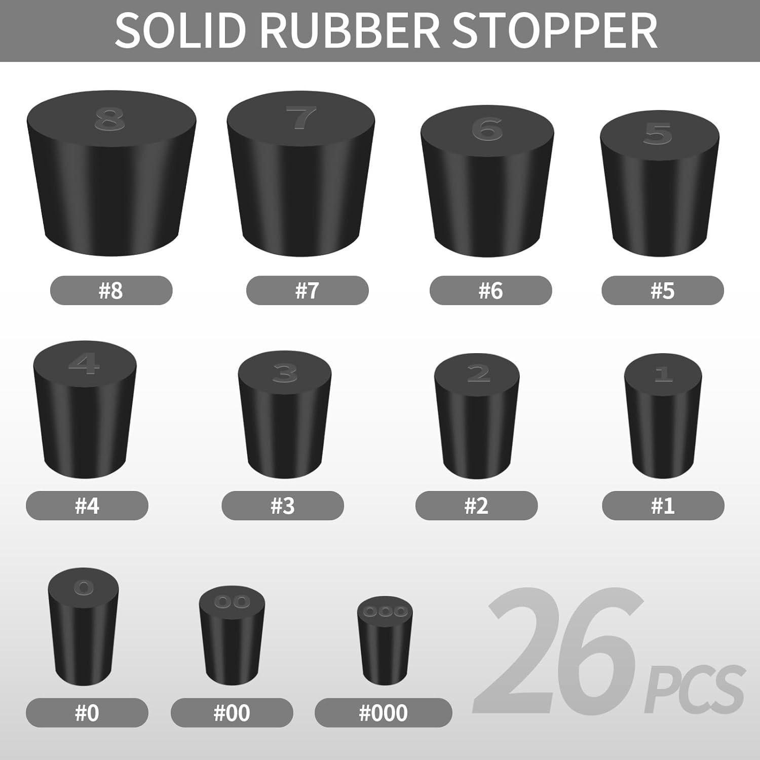Rubber Stoppers 26 Pack – 11 Assorted Sizes Stopper Plugs