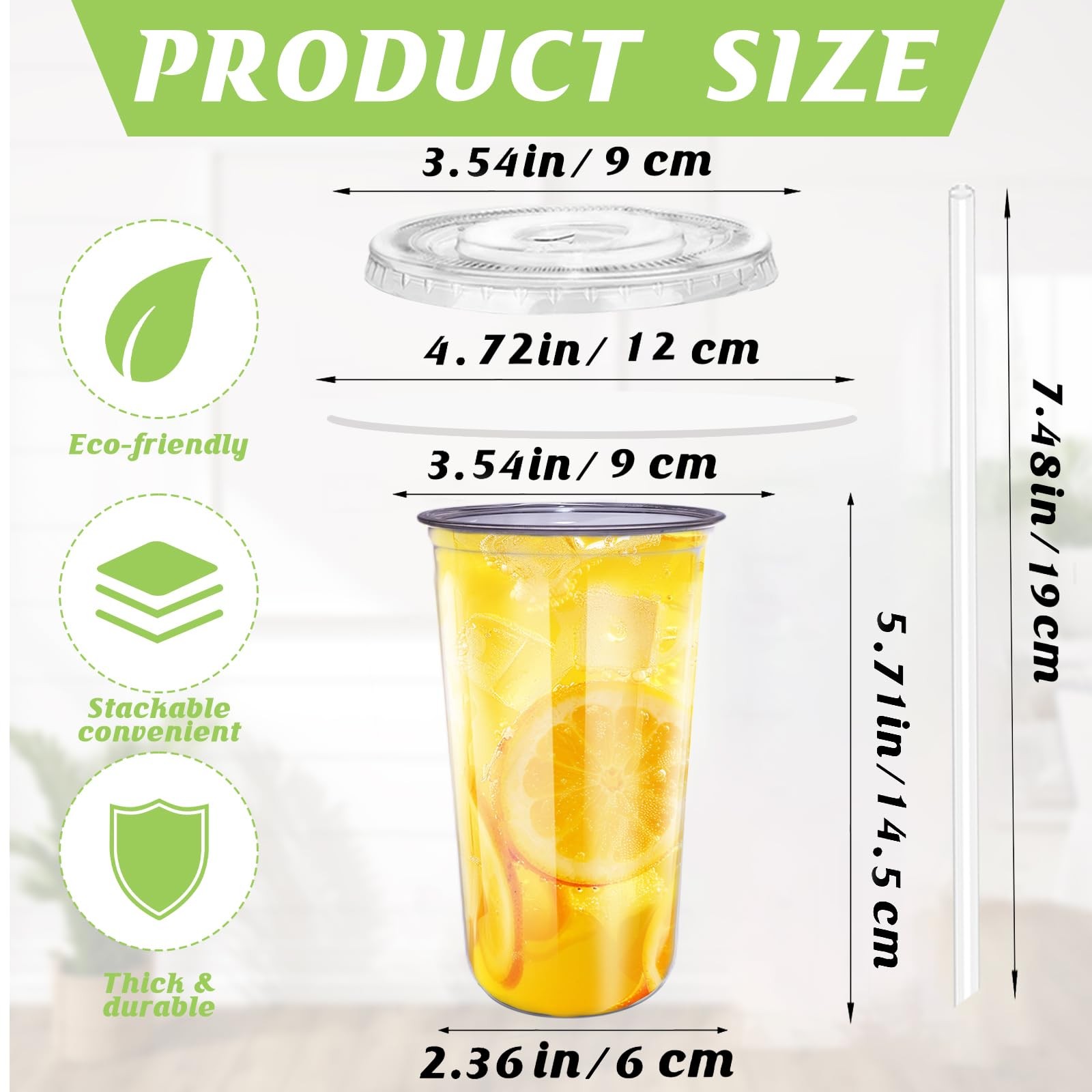 20oz Disposable Stemless Glasses with Flat Lids and 20 oz, Transparent
