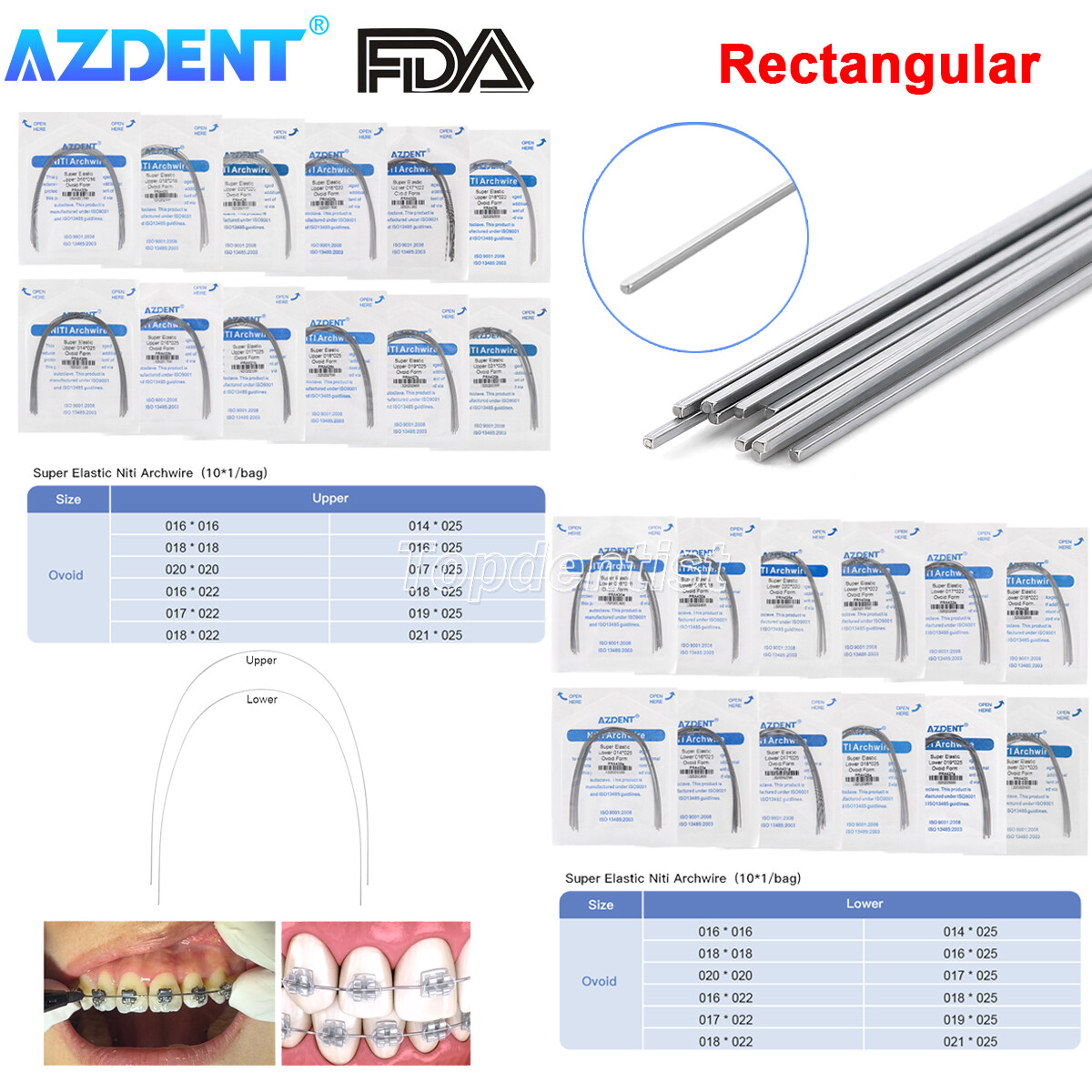 AZDENT Dental Ortho Super Elastic Niti Arch Wires Rectangular Upper/Lower Ovoid