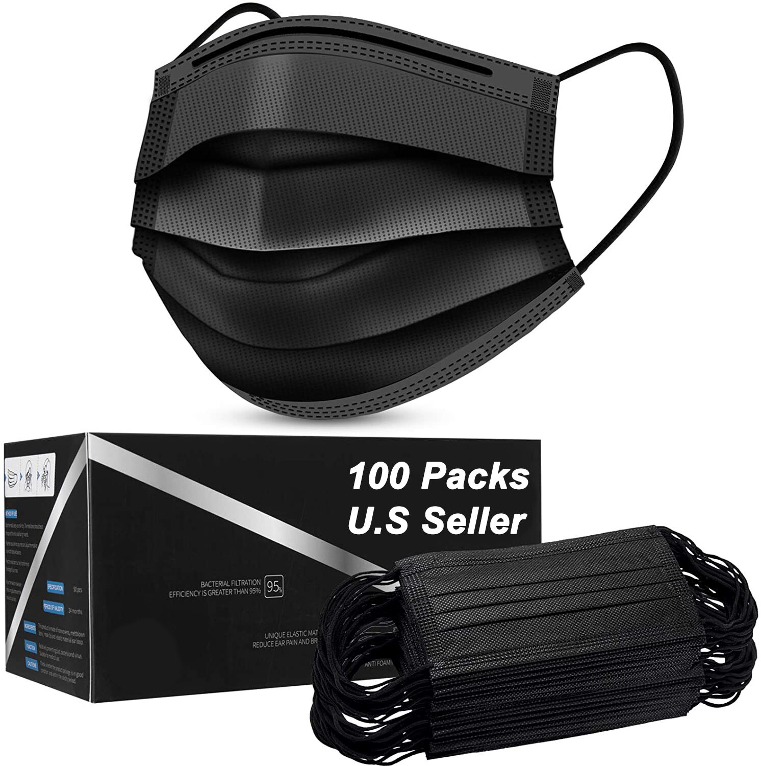 50/100 PCS Face Mask Mouth & Nose Protector Respirator Masks USA Seller Black