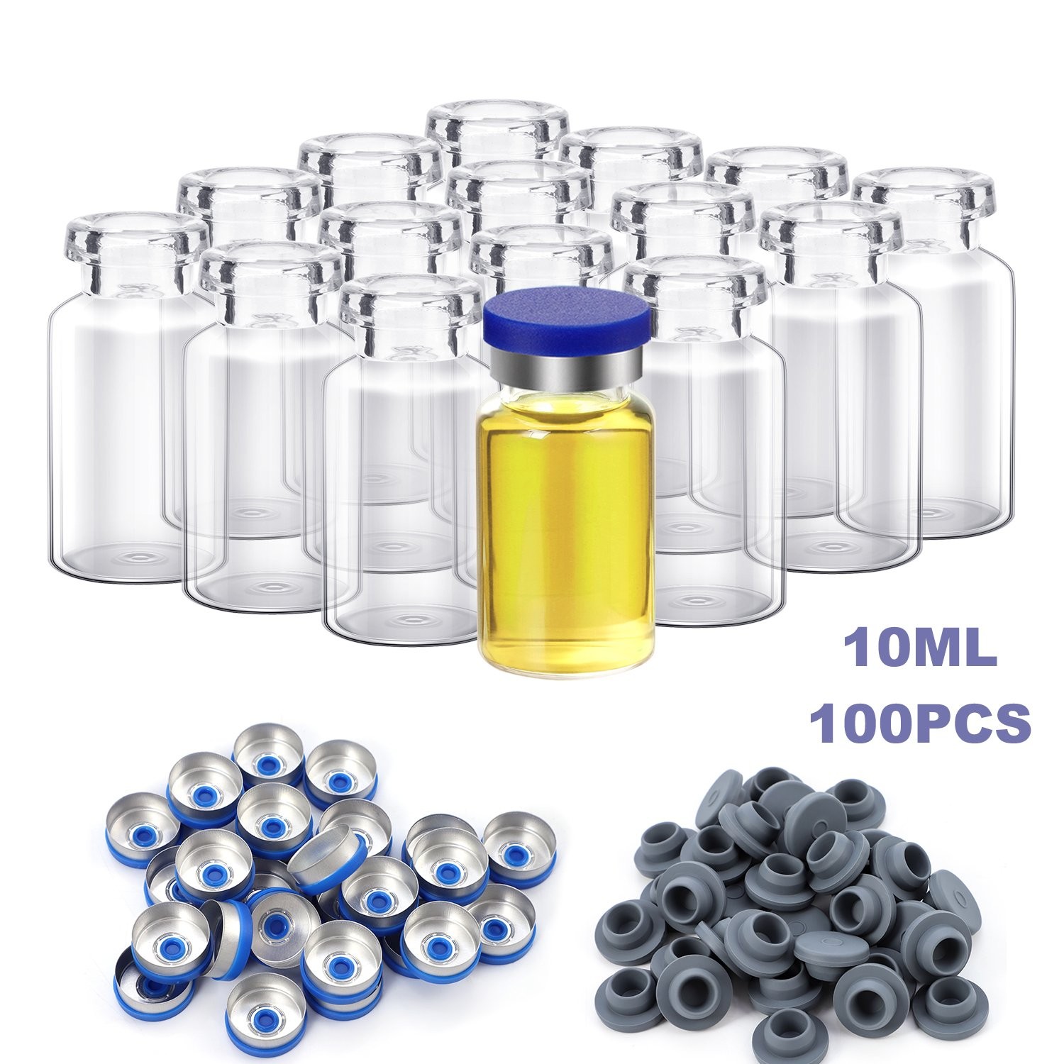 100x 10ml Sample Vials Clear Glass Bottle 20mm Crimp Top Headspace HPLC Flat