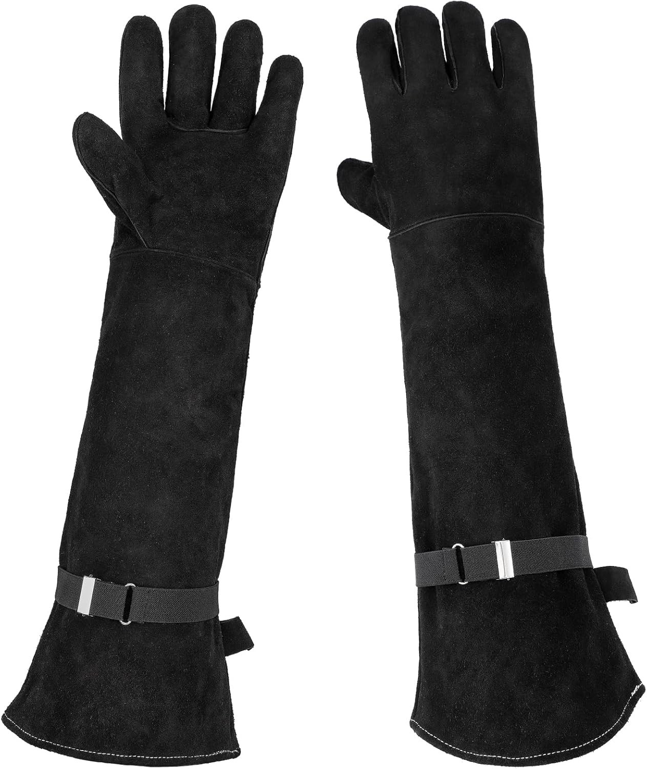 Multipurpose Leather Gloves 23.6 Inch Black for Animal Handling and Outdoor Use