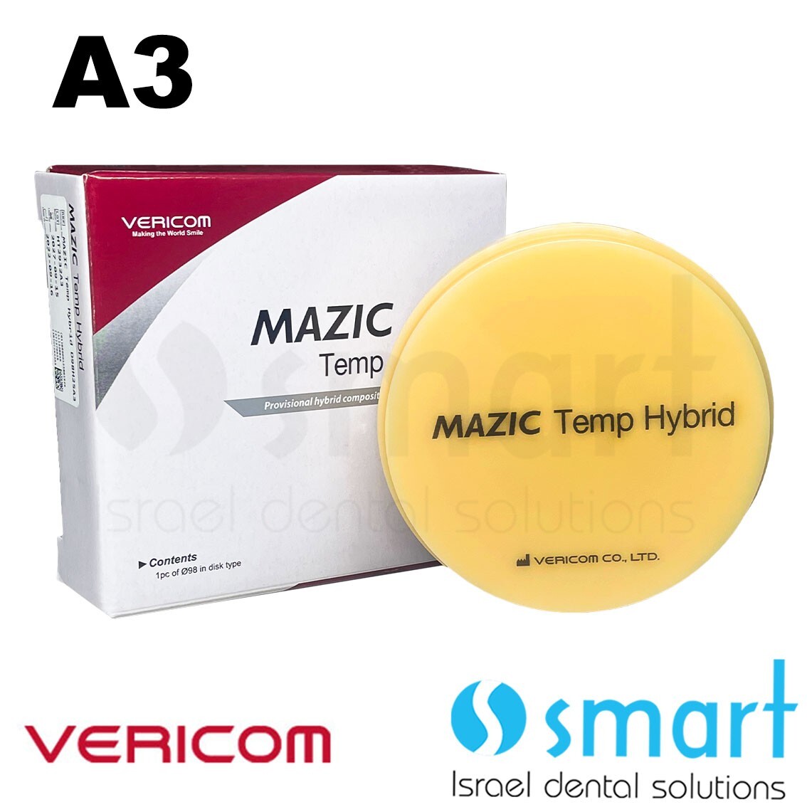 Mazic Temp Hybrid ceramic milling CAD CAM block long term temporary A3 25 MM Ø98