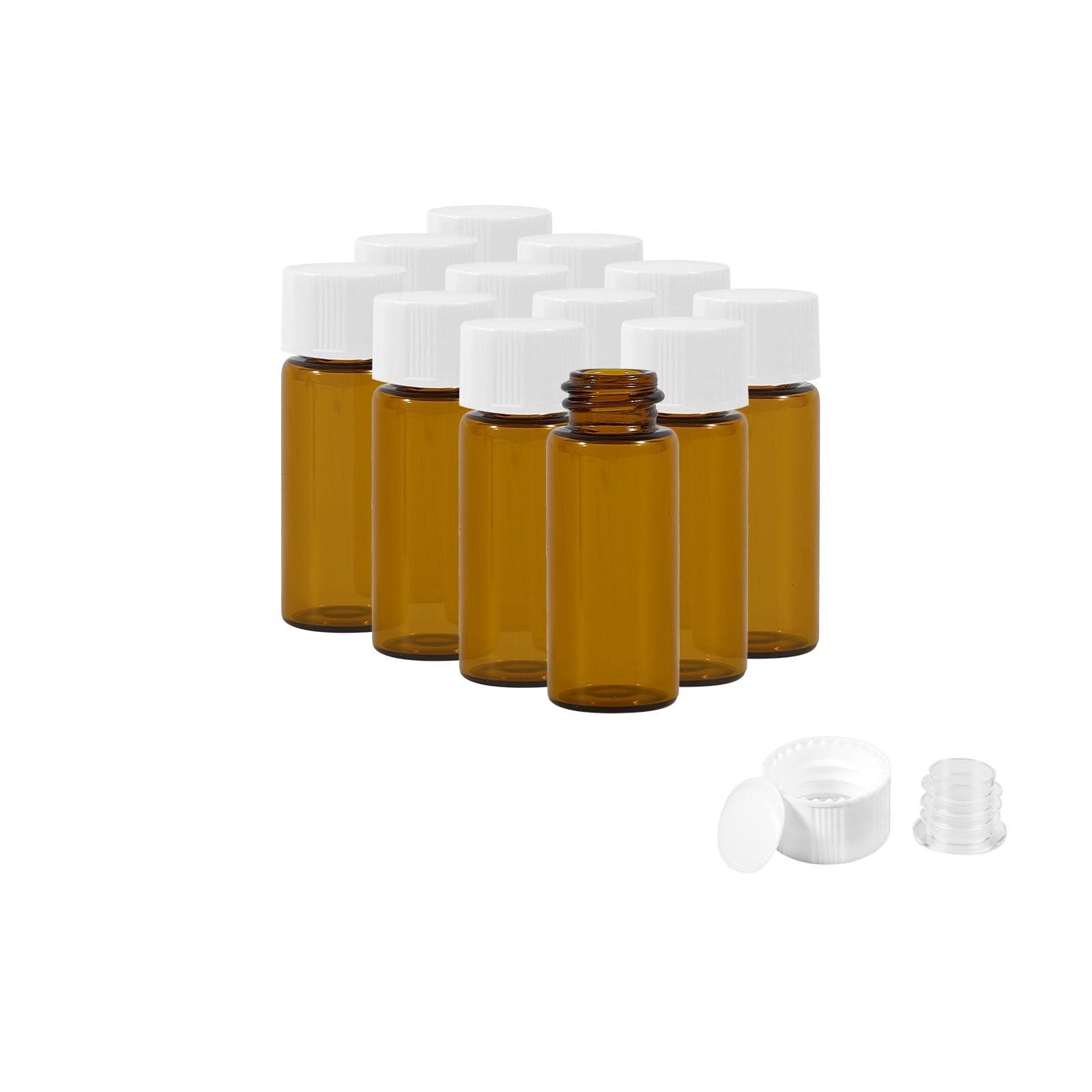 12pc 10ml Amber Glass Vials White Caps Leakproof Essential Oil Perfume Sample