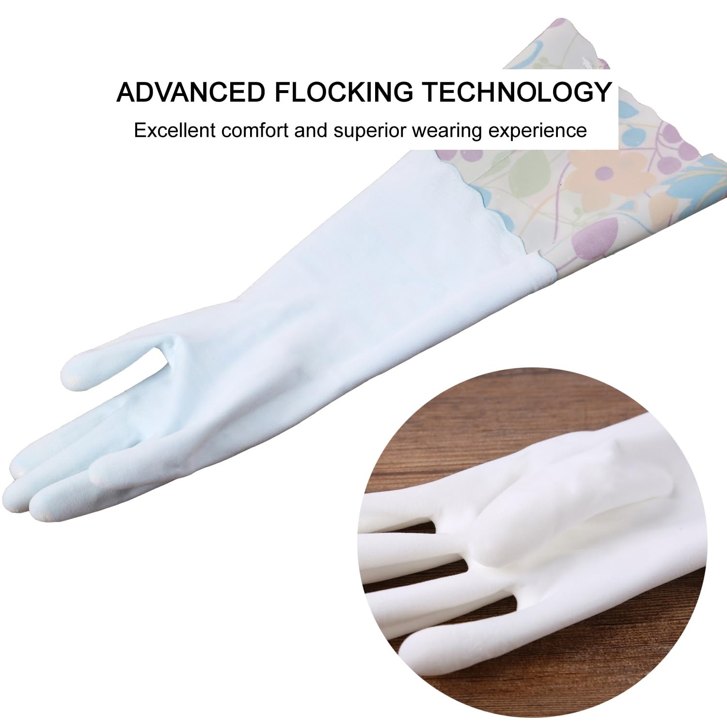 3 Pairs Rubber Cleaning Gloves, Household Kitchen Dishwashing Gloves with Cot…