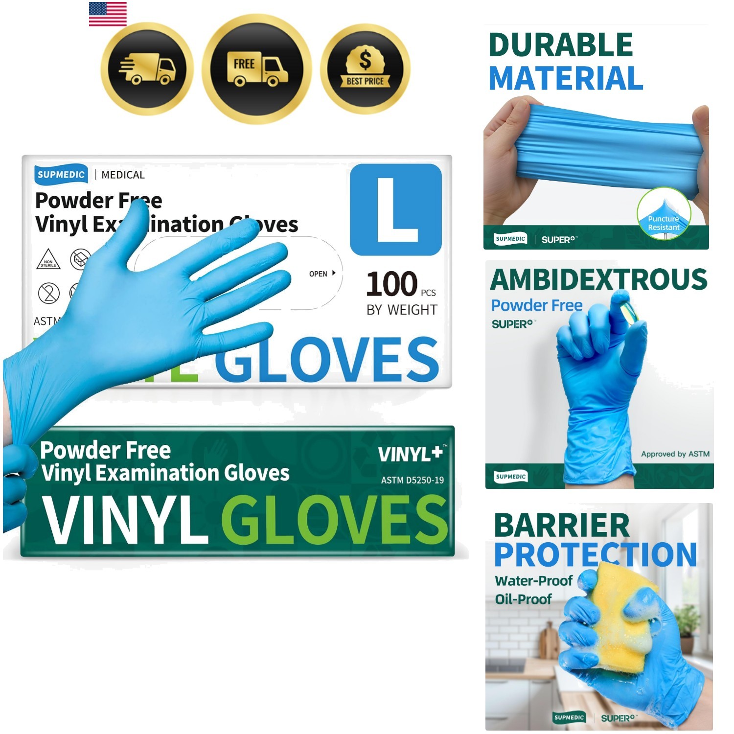 Vinyl Disposable Exam Gloves, 4Mil Powder-Free Latex-Free Food Grade Cooking …