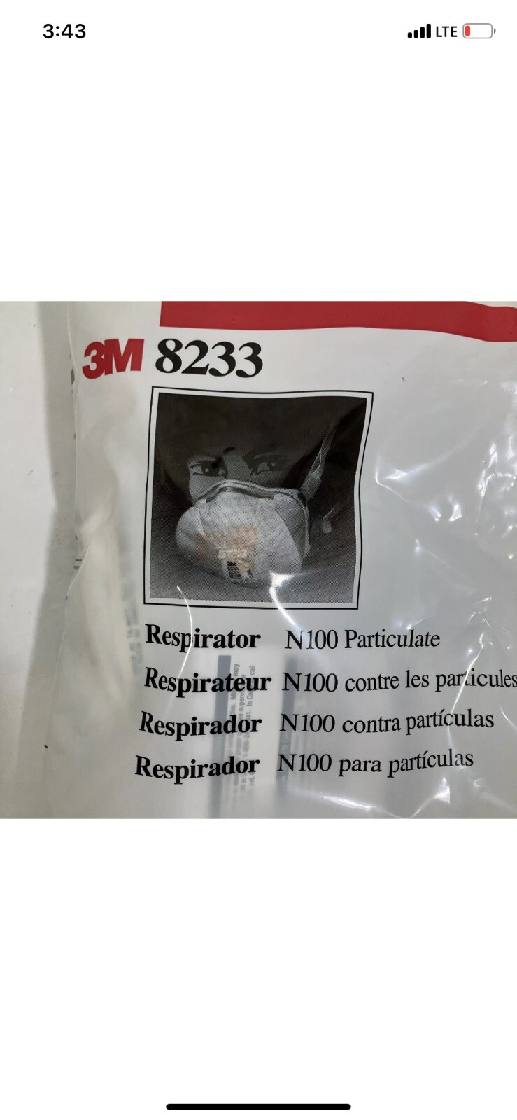 3M 8233 N100 Particulate Respirator Sealed Approved Product
