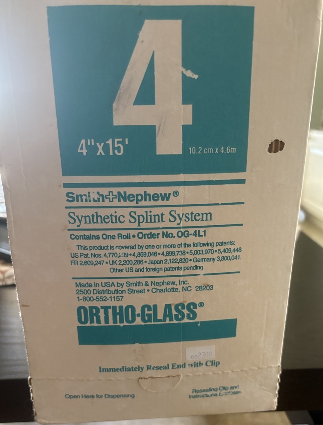 Smith Nephew OG-4L1 Ortho Glass Splinting System 4″ x 15 Feet – 1 Roll