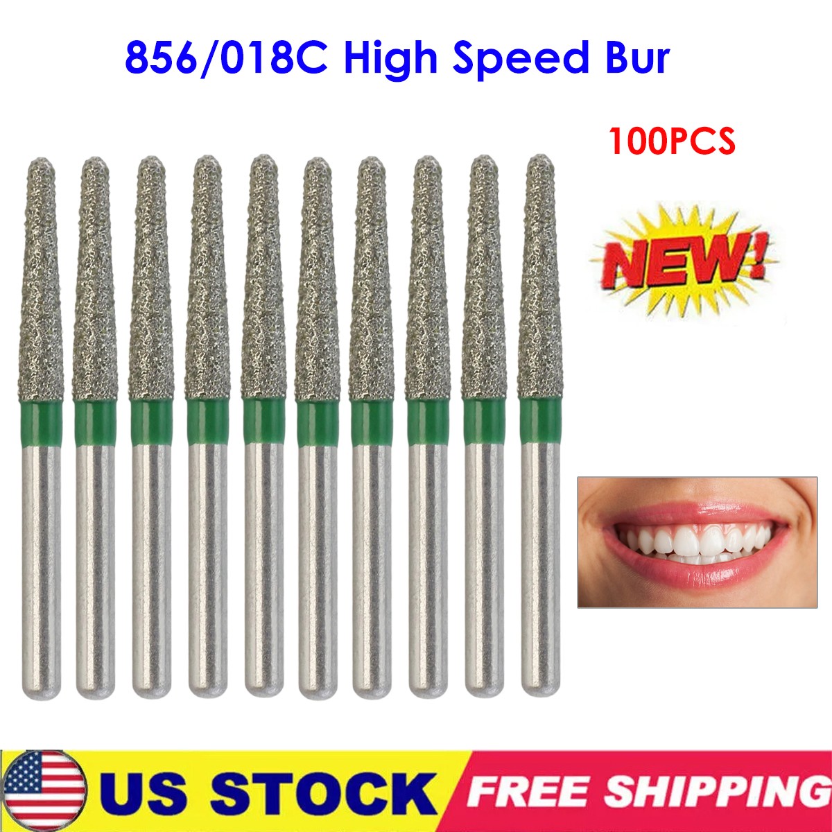 100x Dental Diamond Burs FG 856/018C Round End Taper Coarse Grit Friction Grip