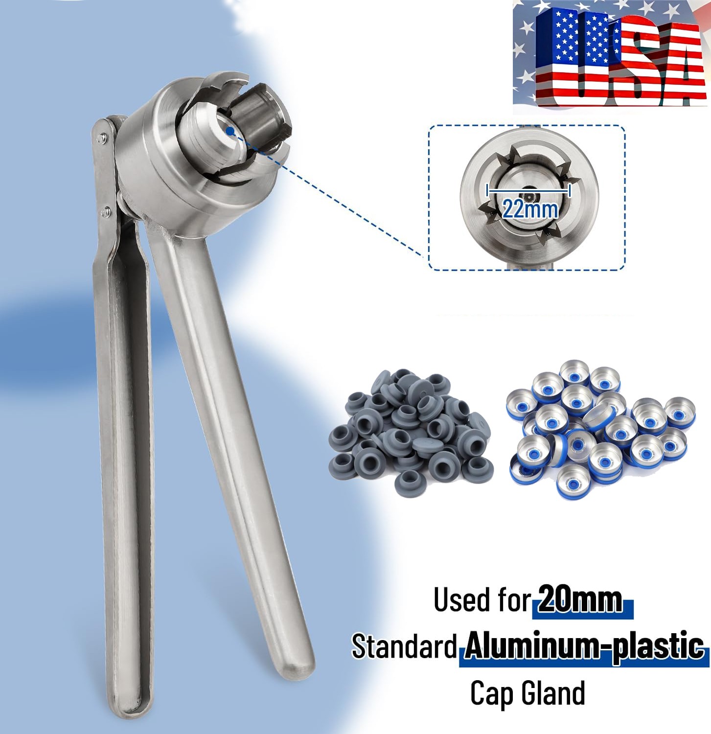 20mm Flip Vial Crimper, 100 Pcs Flip Caps and 100 Pcs Rubber Stoppers Are Includ