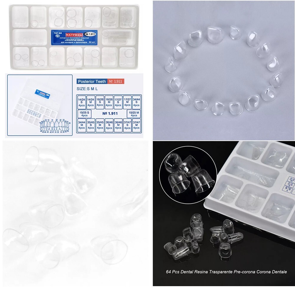 Dental Resin Preformed Crown Temporary Transparent 64pcs/ Adult/Kids Pre-corona