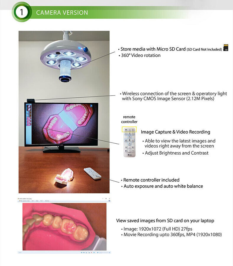 Dentazon D6 HEXA: LED Dental Operatory Surgery Light D-CAM Cordless