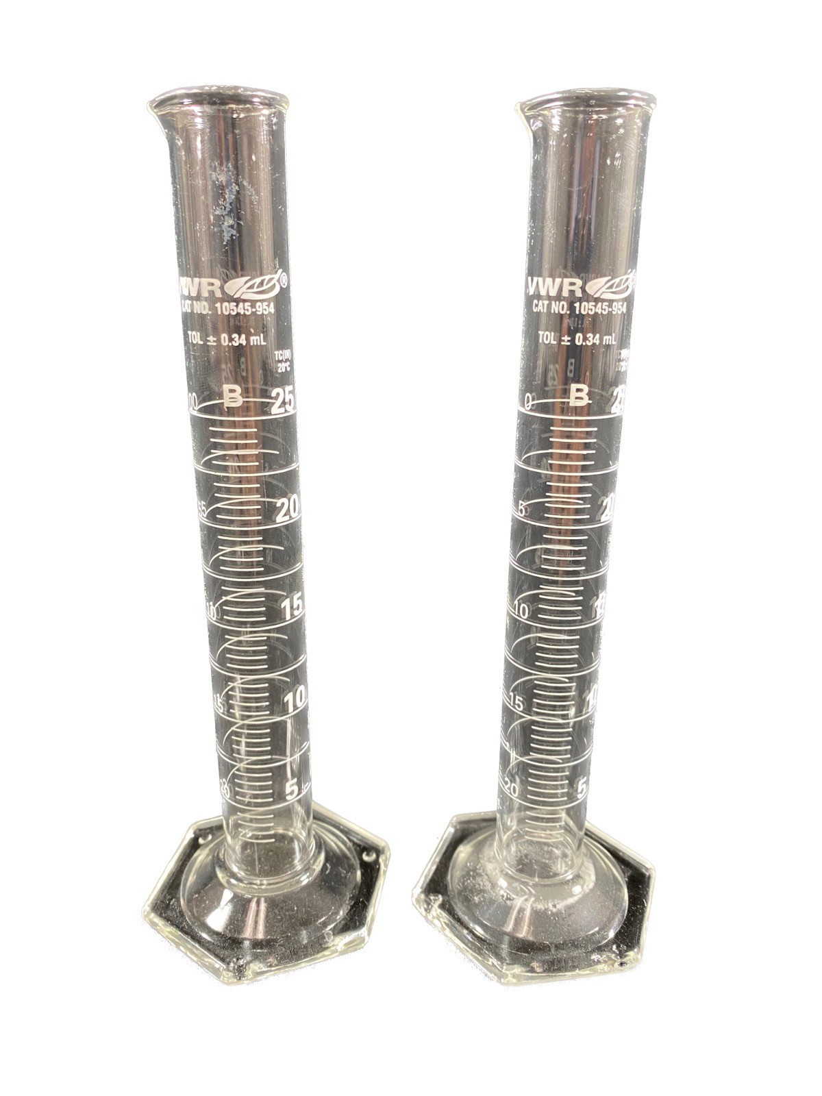 VWR Glass 25mL TC Class B Graduated Cylinder 10545-954 (2/pk)