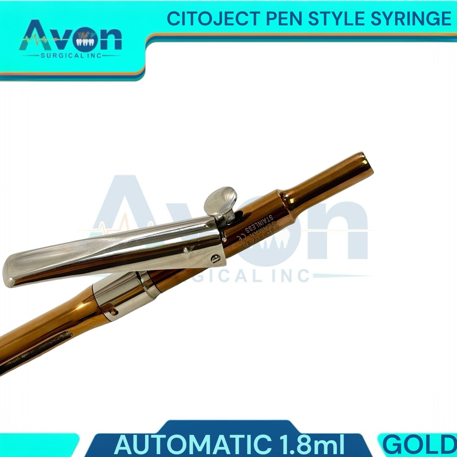 Stainless Steel Citoject Automatic Syringe, 1.8cc Capacity, Gold Color, 1 each