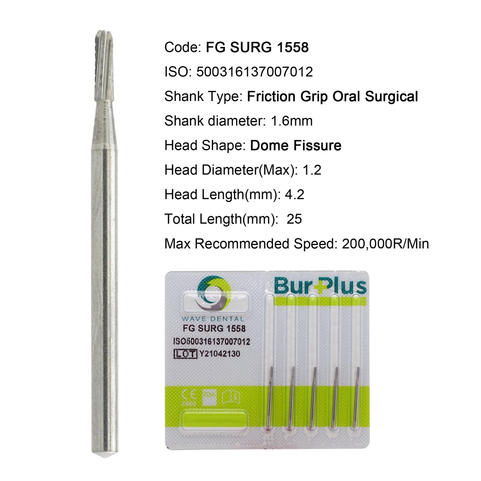 Wave Dental Carbide Burs Surgical Dome Fissure FG SURG 1558 High Speed Tungsten