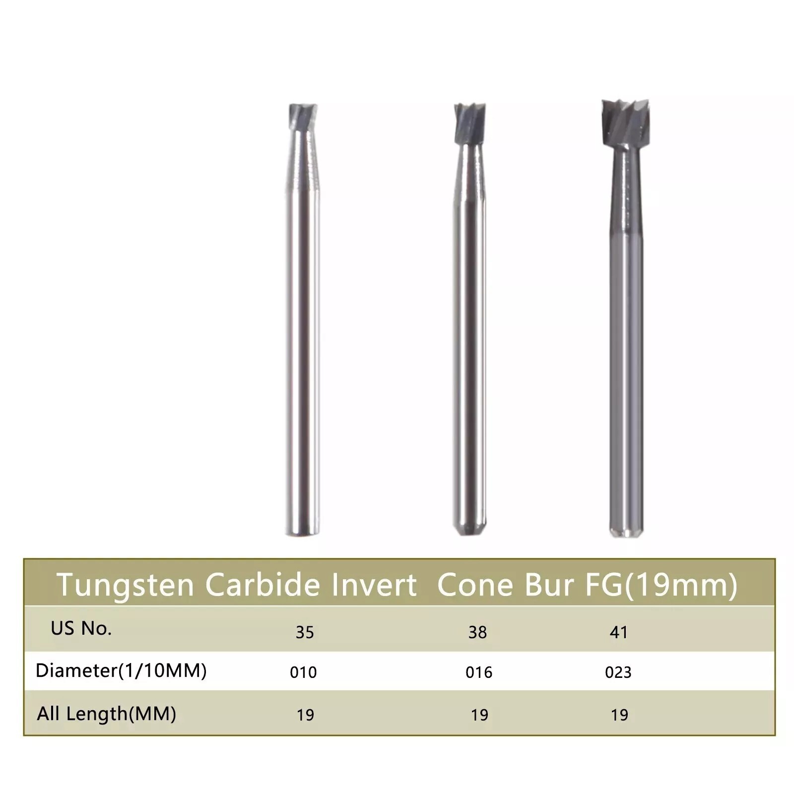 Dental FG Tungsten Carbide Burs Inverted Cone For High Speed Handpiece FG 33-41