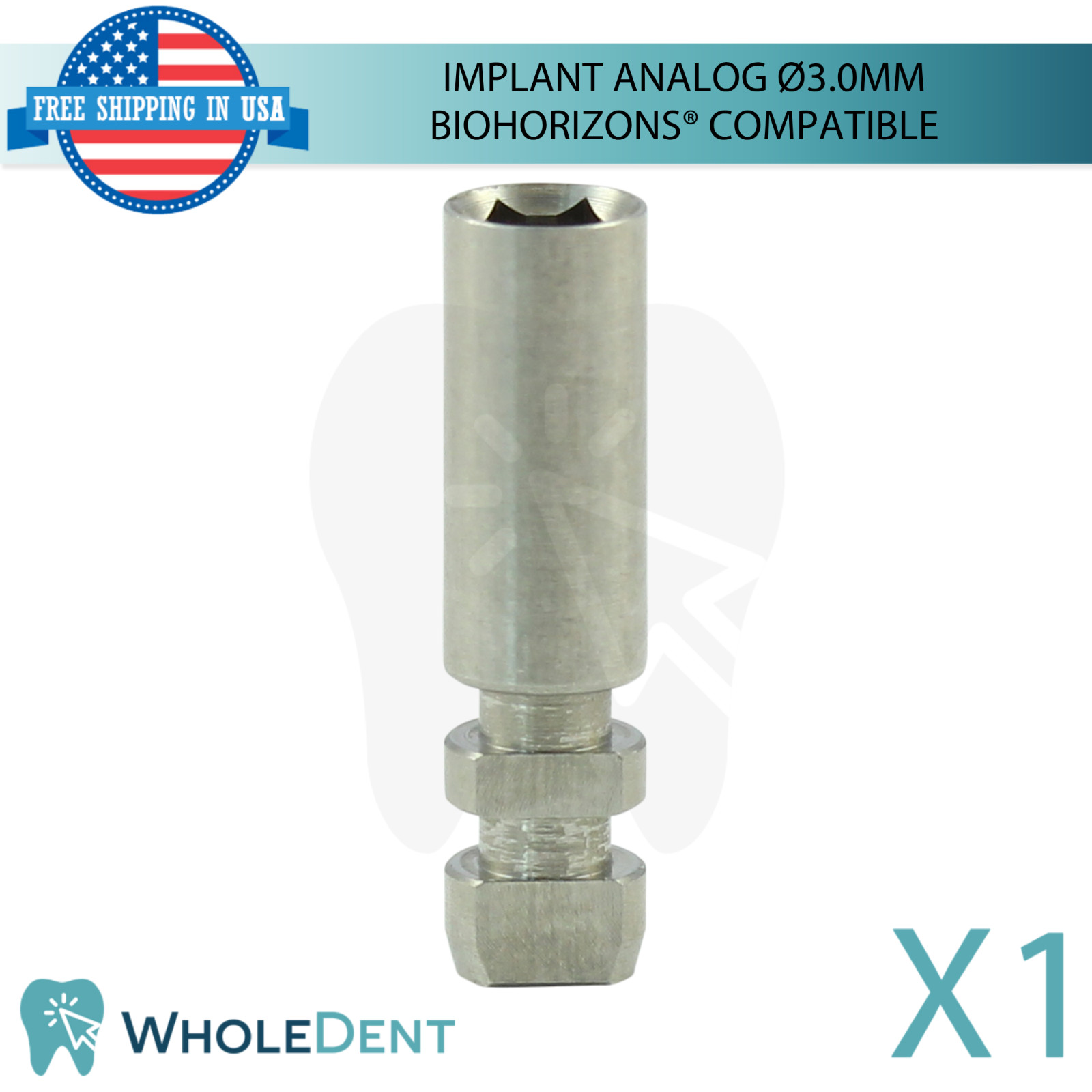1x Dental Fixture Analog Ø3.0mm BioHorizons® Compatible Int Hex Connection