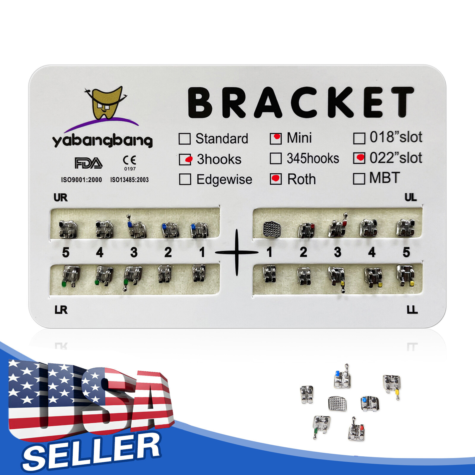 Dental Orthodontic Braces Bracket Mini Roth 022″Slot 3 Hooks FDA-USA