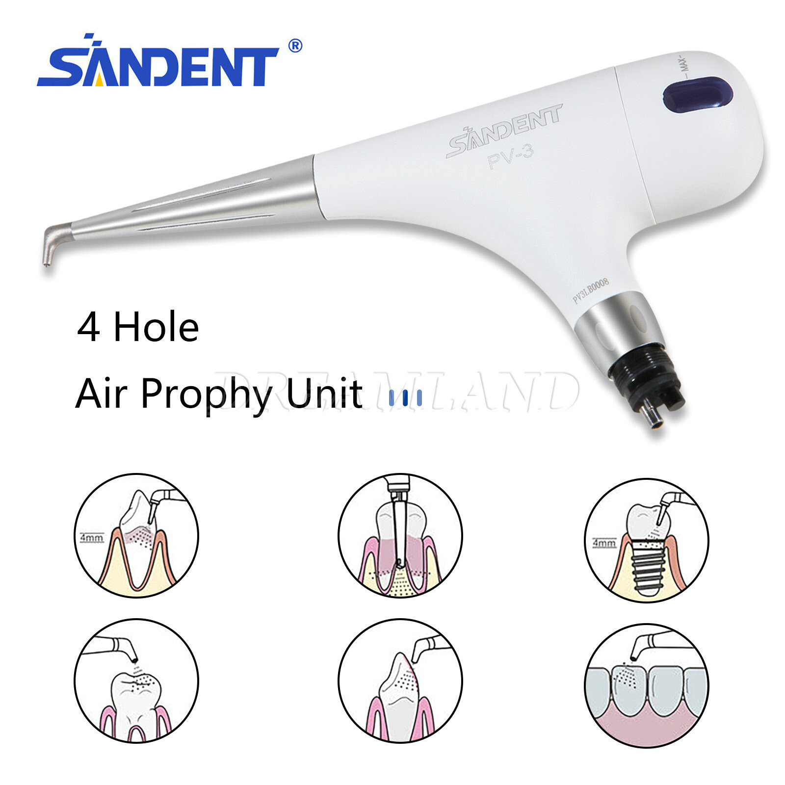 Dental 4 Hole Air Prophy Flow Teeth Polishing Polisher Handpiece Hygiene PV3