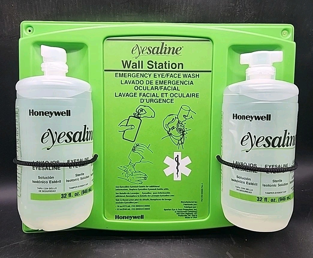 Honeywell Eyesaline Emergency Eyewash Wall Station 32 Oz 2 Bottle Kit Exp 08/26