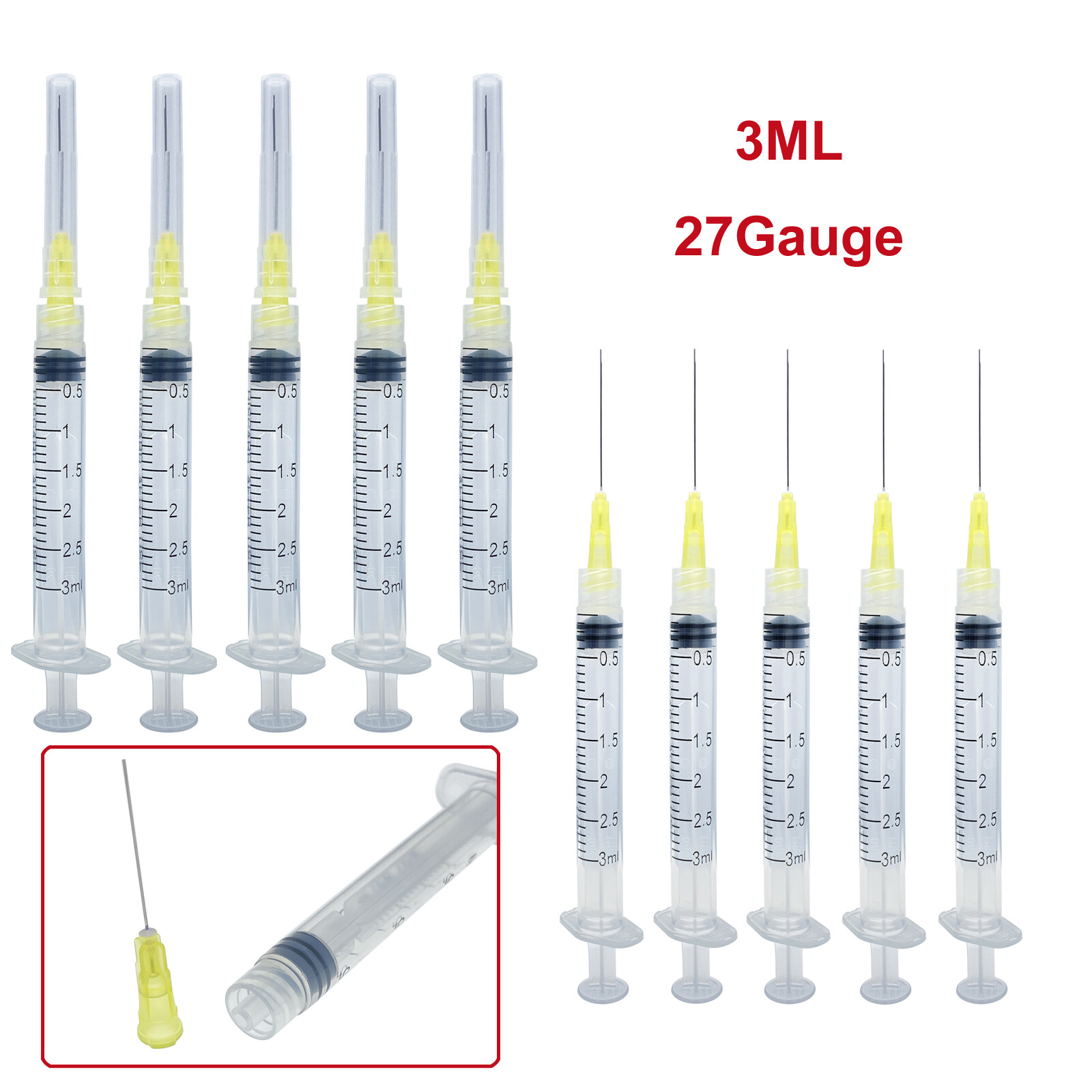 10-1000Pcs Dental Irrigation Syringes & Tips, 3 cc 27 Gauge – Yellow