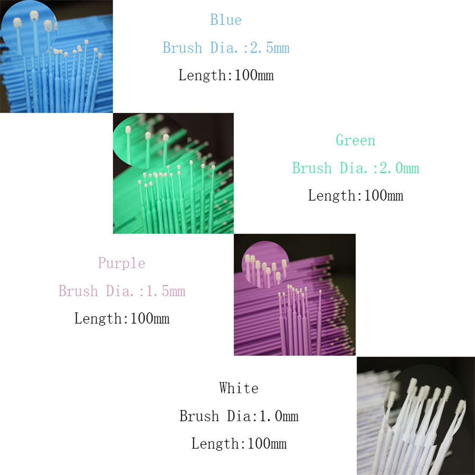400 Pcs Dental Disposable Applicator Micro Brush Tips Bendable 1.0/1.5/2.0/2.5mm
