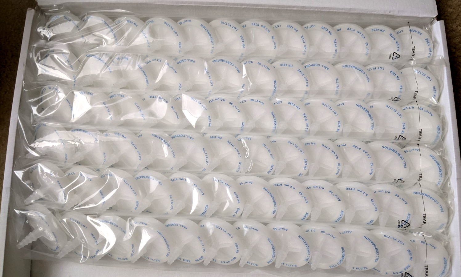 (12 pack) PALL Acro 50 Vent Filter Device 0.2um PTFE Membrane – New / Sealed