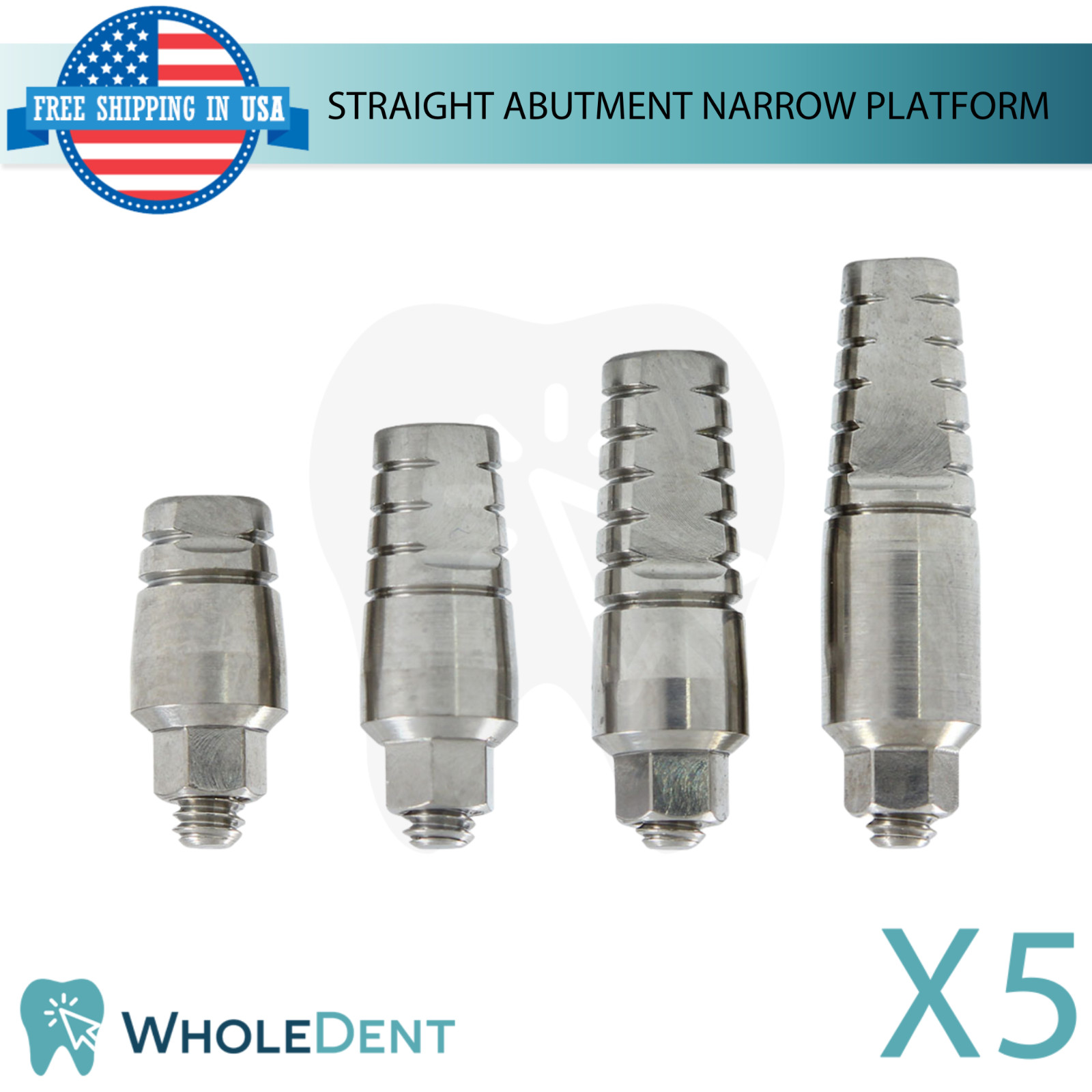 5x Straight Prosthetic Narrow Platform Ø3.8mm Int Hex System 2.42mm Restoration