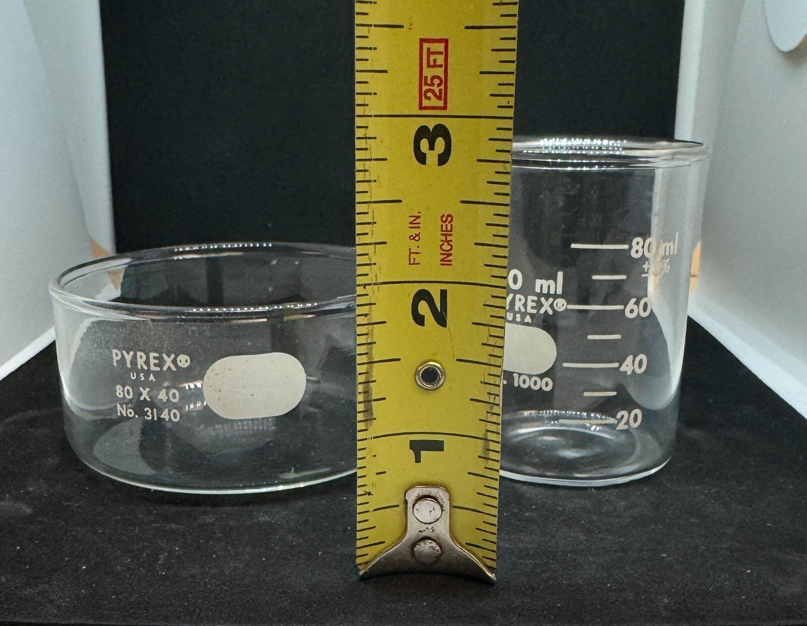 set CORNING PYREX Glass crystalizing dish 80 x 40 & Beaker 100 ML 3140 -J119