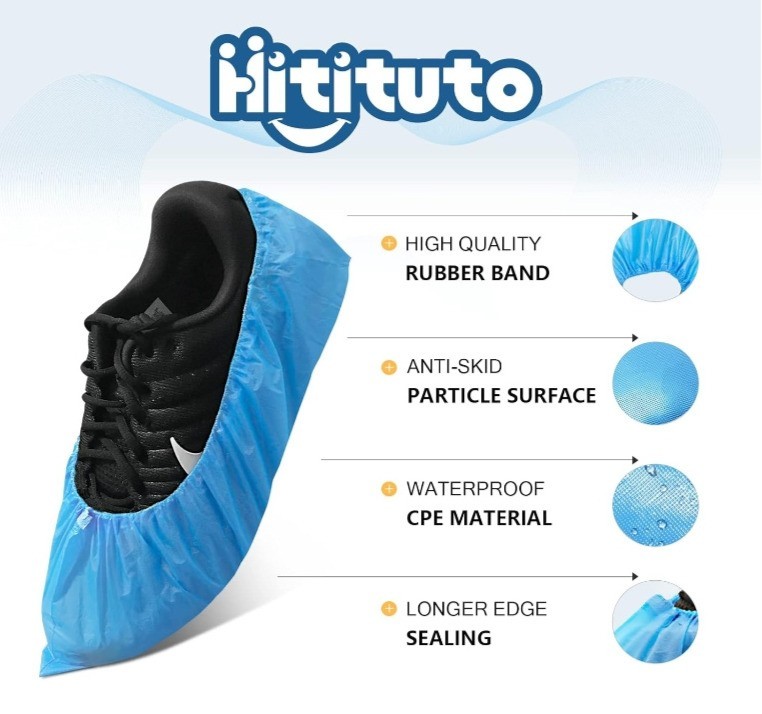 100Pack Disposable Shoe Covers Non Slip Waterproof CPE Booties Overshoes Blue 50