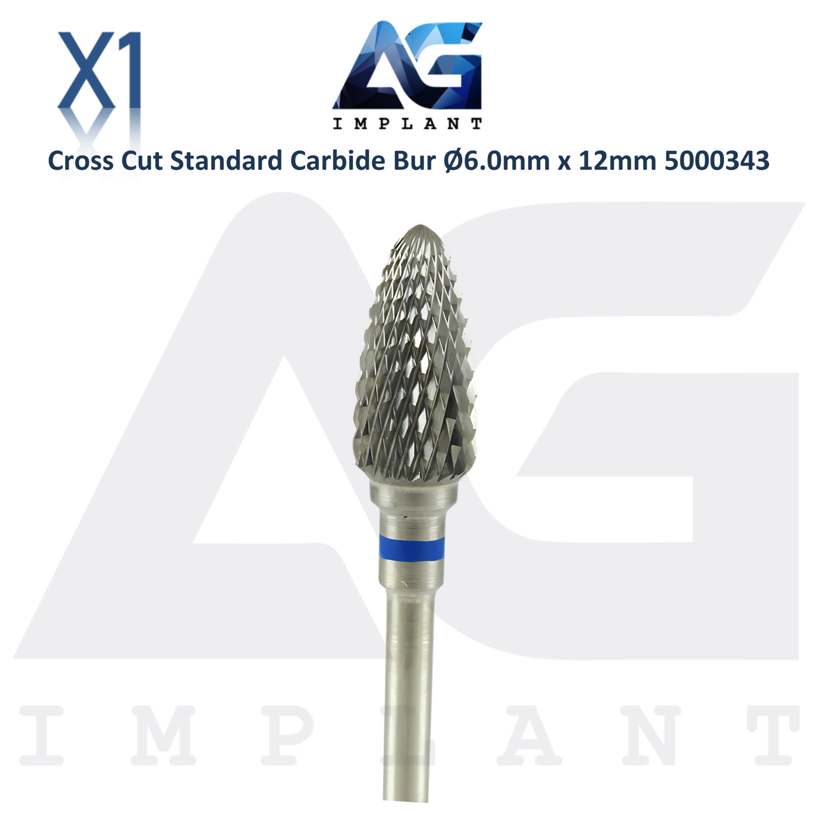 Dental Cross Cut Flame 5000343 Standard Carbide Bur Ø6.0mm x 12mm Lab Supplies