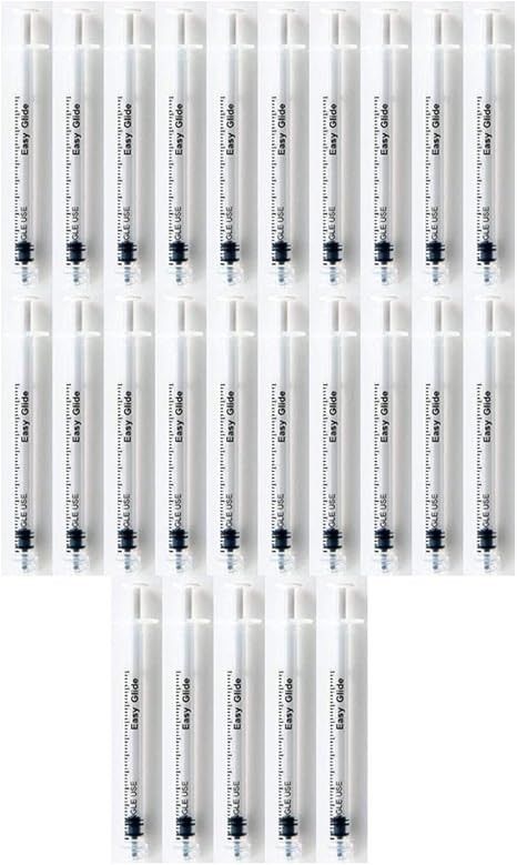 Easy Glide 1ml 1cc Sterile Syringe Luer Lock Tip, No Needle, Pack of 25