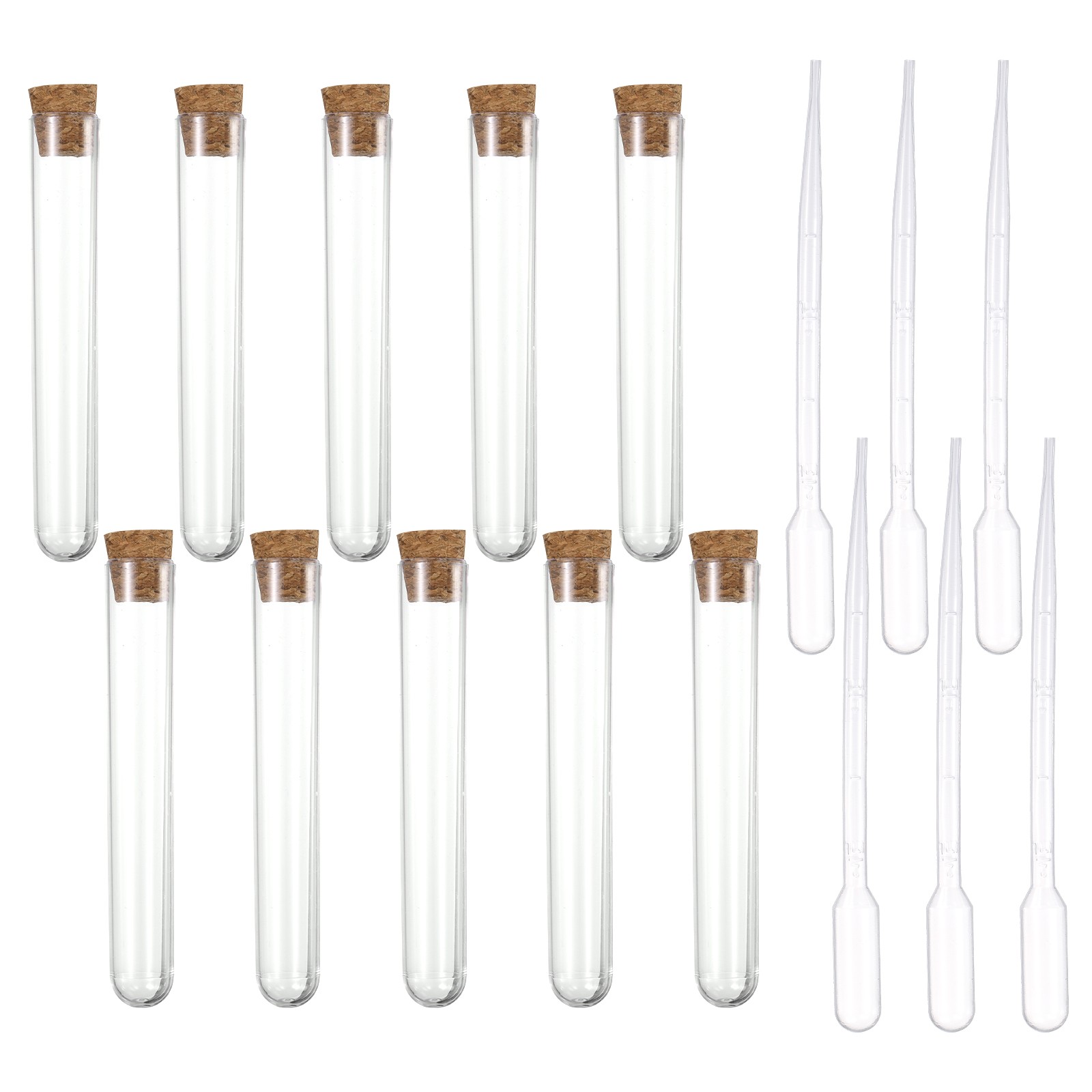10 Pcs 13x78mm (7ml) Test Tubes with Cork Stoppers and 6 Pcs 2ml Droppers