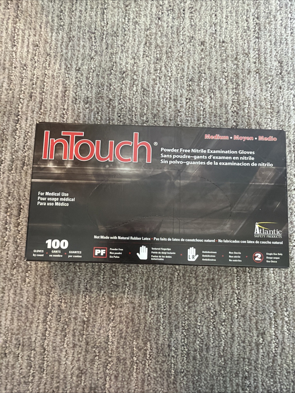 InTouch Powder Free Nitrile Exam Gloves – Med, Box of 100