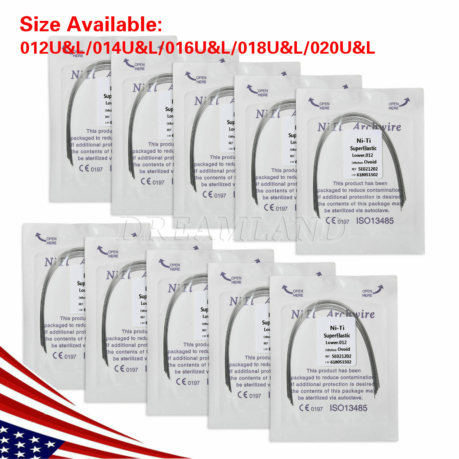 10 Bags Dental Ortho Super Elastic Niti Round Arch Wire Ovoid Form 10 Sizes