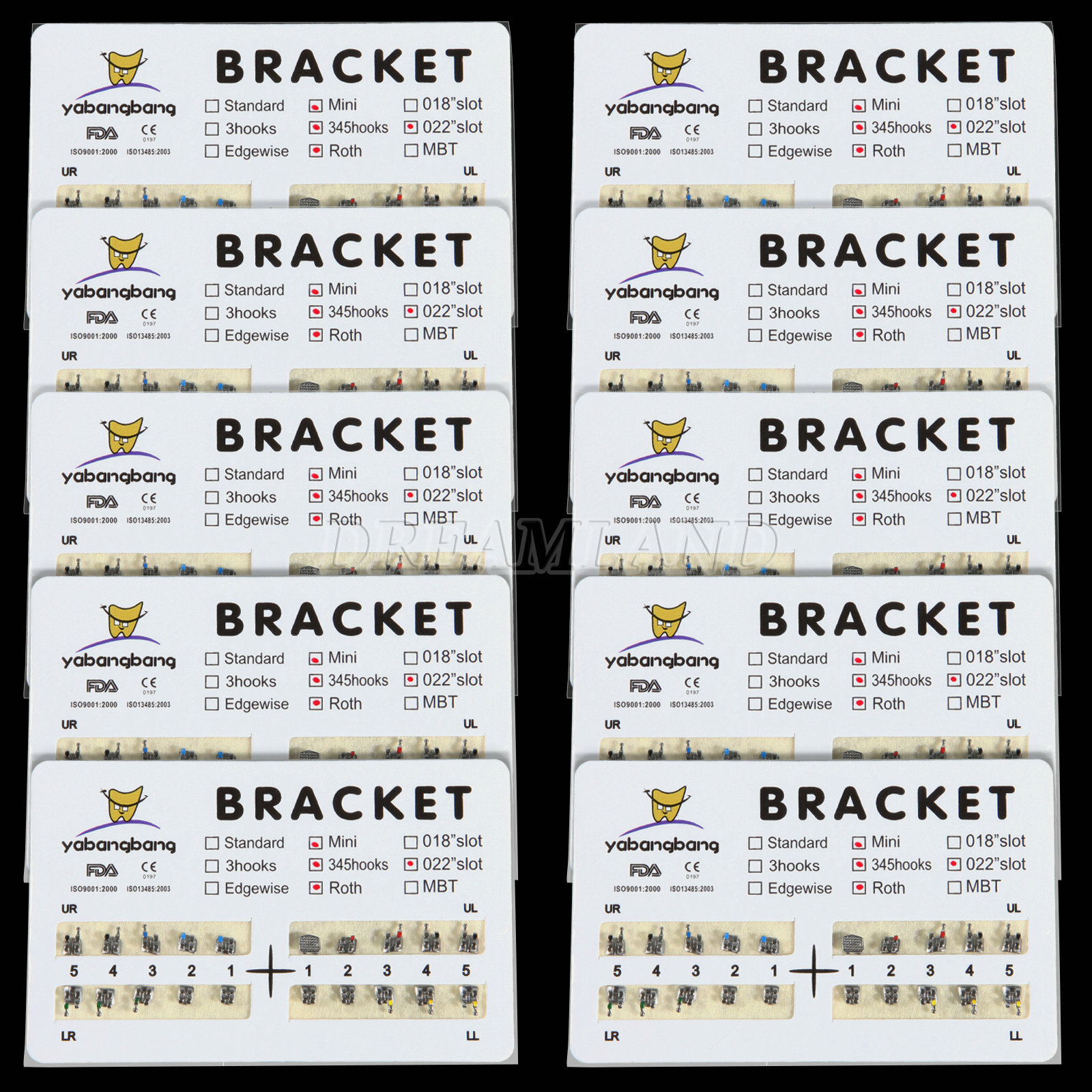 10 Kits Dental Orthodontic Brackets Braces Mini Roth Slot.022 3-4-5 Hook FDA CE