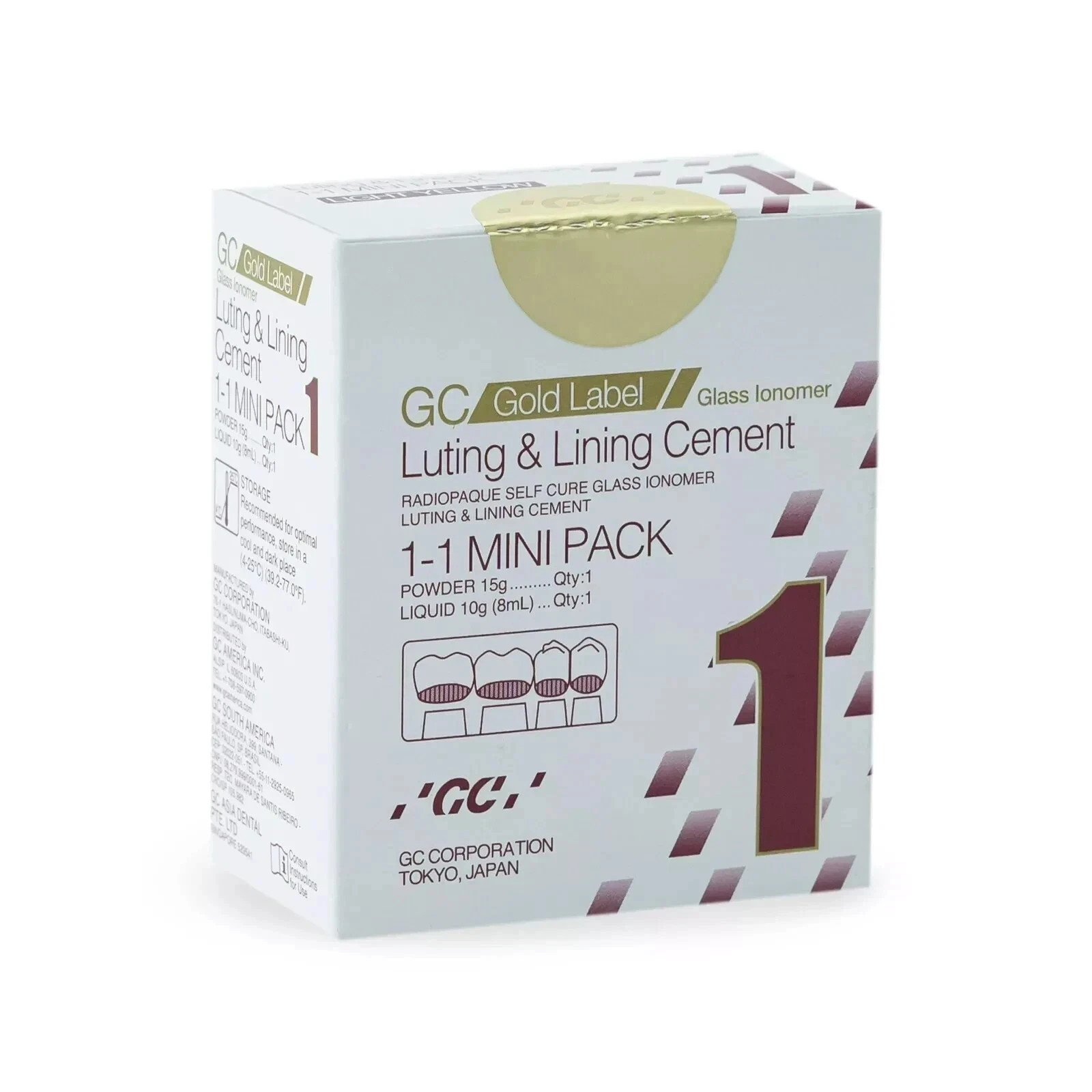 NEW GC Gold Label Fuji 1 Radiopaque Luting & Lining Glass Ionomer Cement