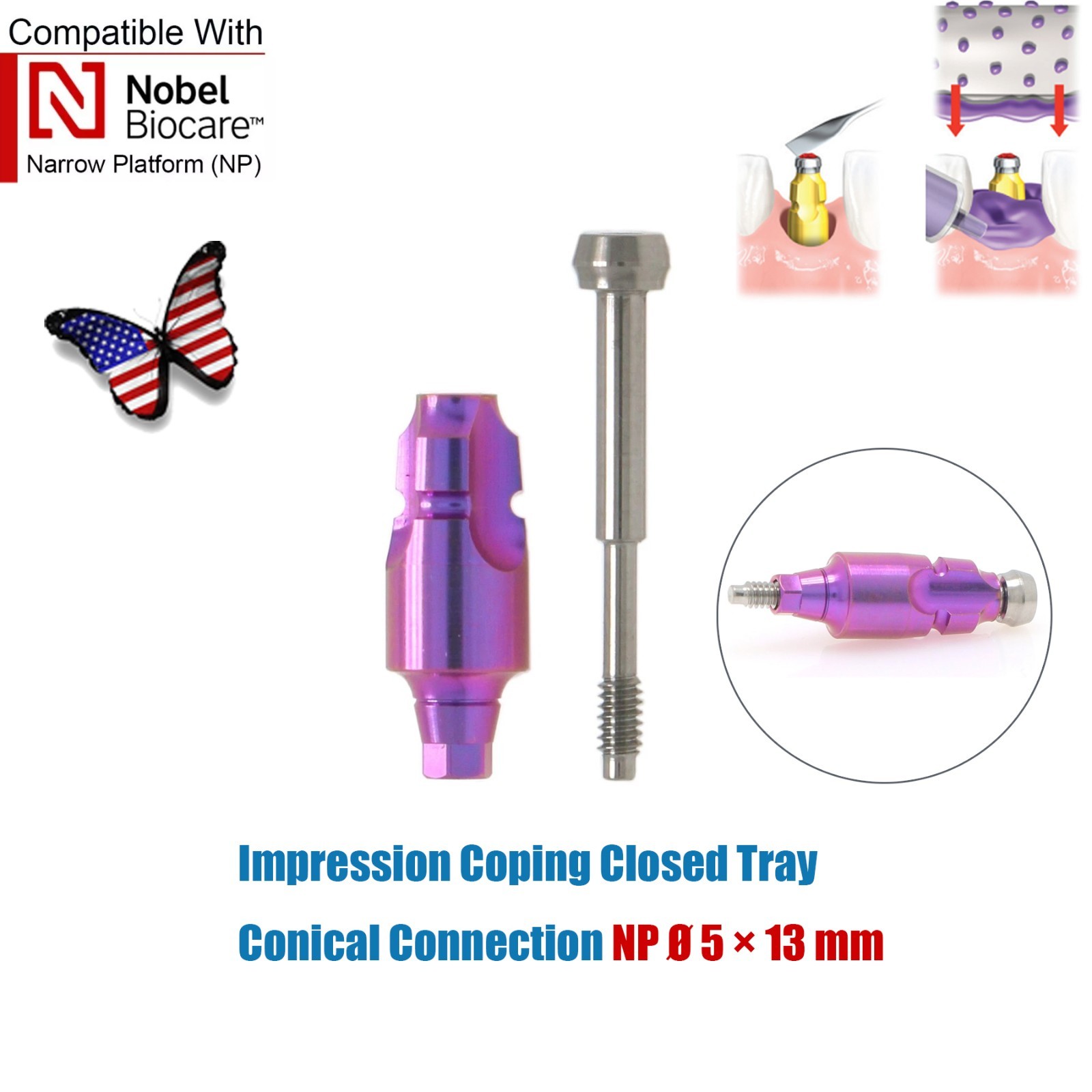 US Nobel Biocare CC Compatible Implant Impression Coping Open/Closed Tray Analog