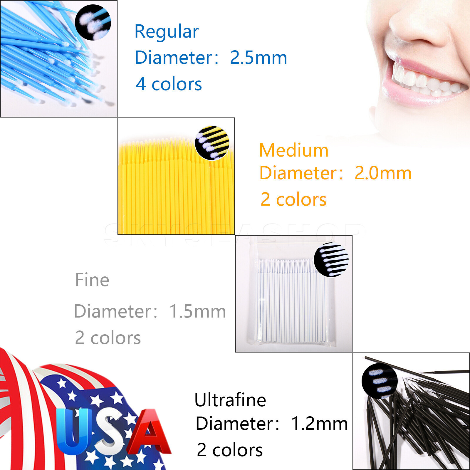 100pcs/pack Dental Microbrush Micro Brush Applicator Tip Regular/Fine/Ultrafine