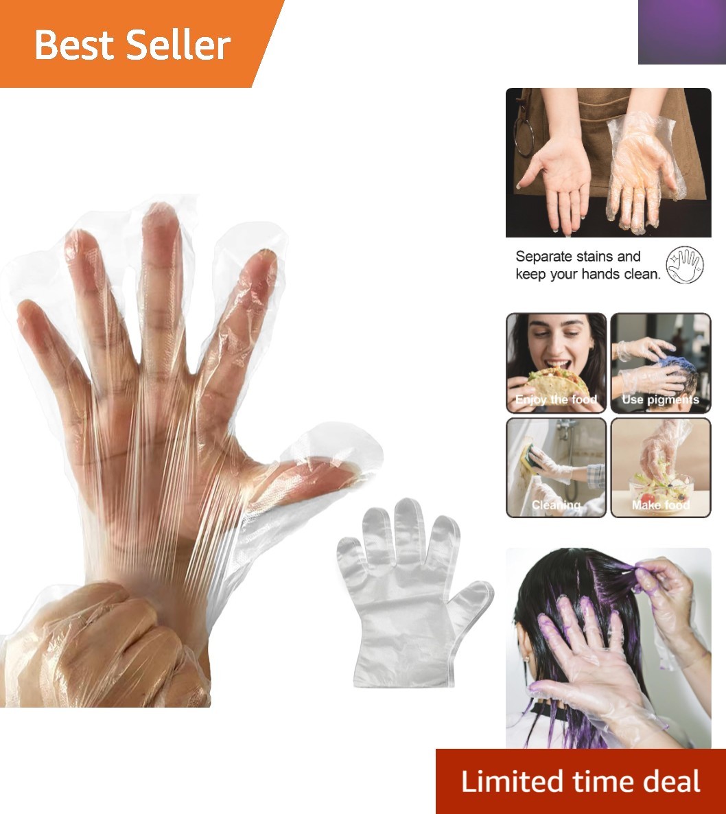 Bulk Pack of 400 Clear Disposable Gloves – Waterproof, Tear-Resistant, Food Safe